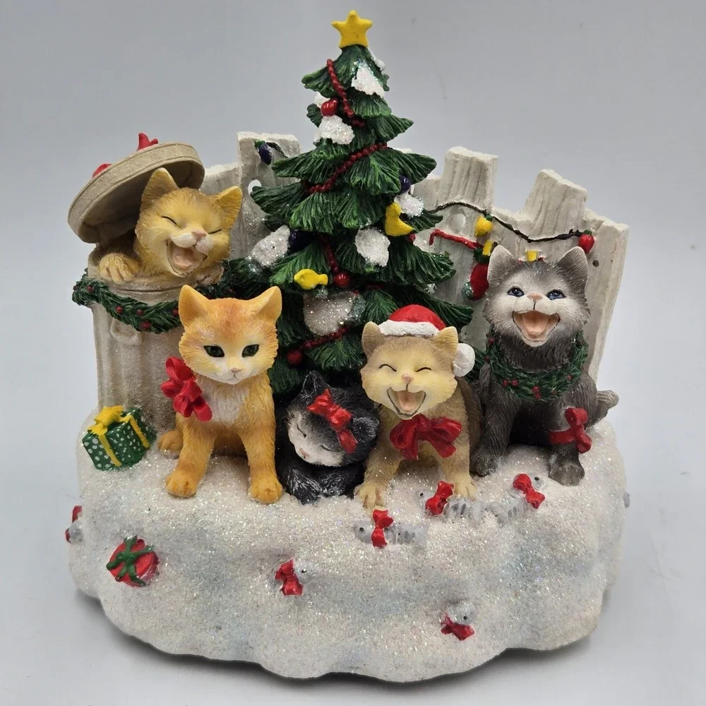 Vtg San Francisco Music Box Christmas Kittens Jingle Bells Tune Glitter Snowy